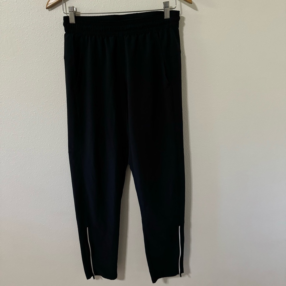 Zella Running Pants Black Reflective Ankle Zip Drawstring Pockets-Small